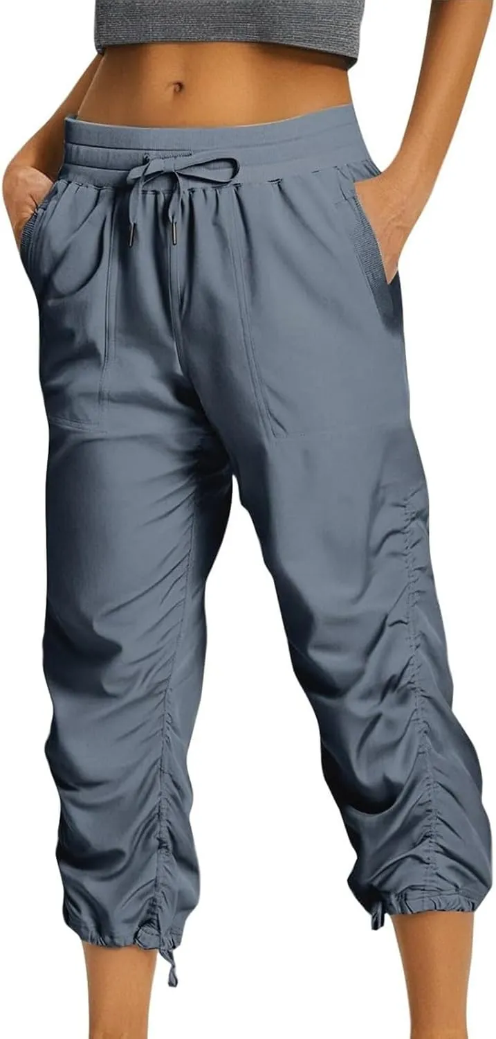 Women Capri Pants Wide Leg Cropped Pants Drawstring Elastic High Waist Pant Casual Baggy Jogger Quick Dry Flowy Trouser