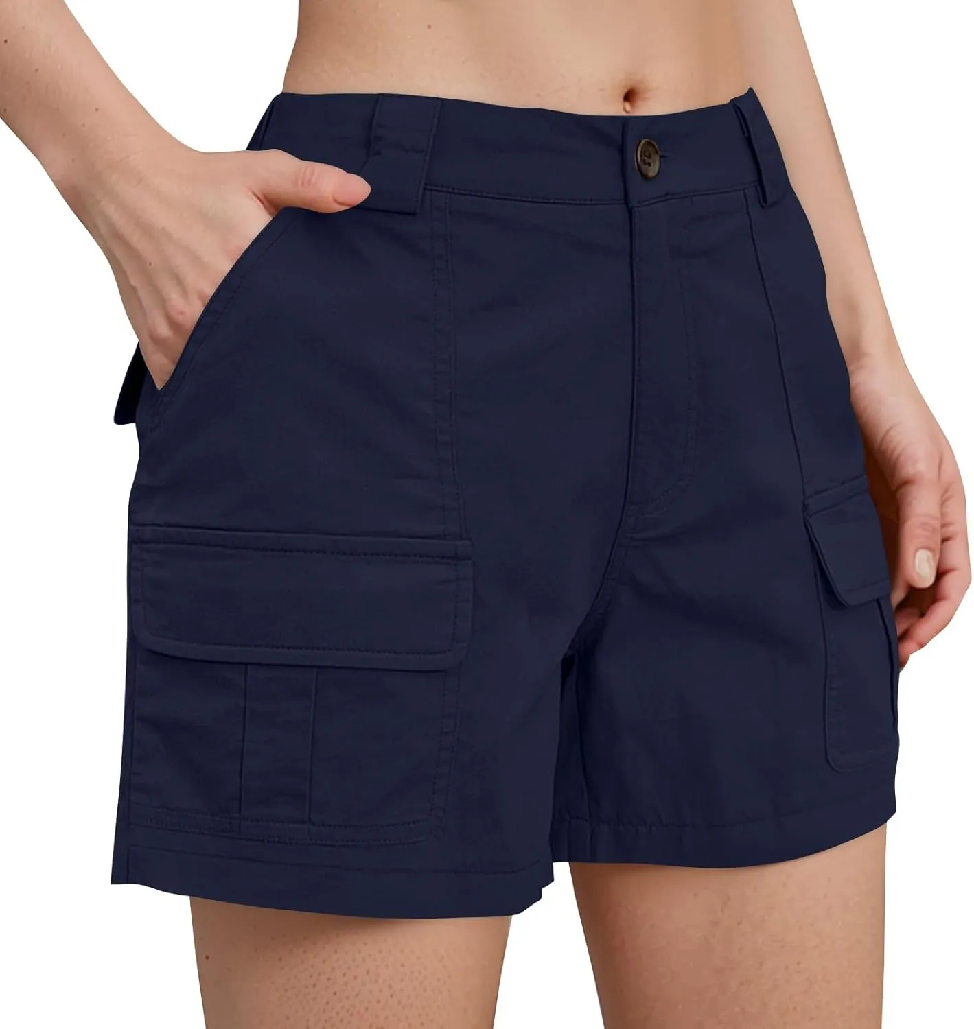 Women Cargo Shorts Summer Casual Hiking Shorts with Pockets Elastic Waist Button Bermuda Short Y2K Chino Short