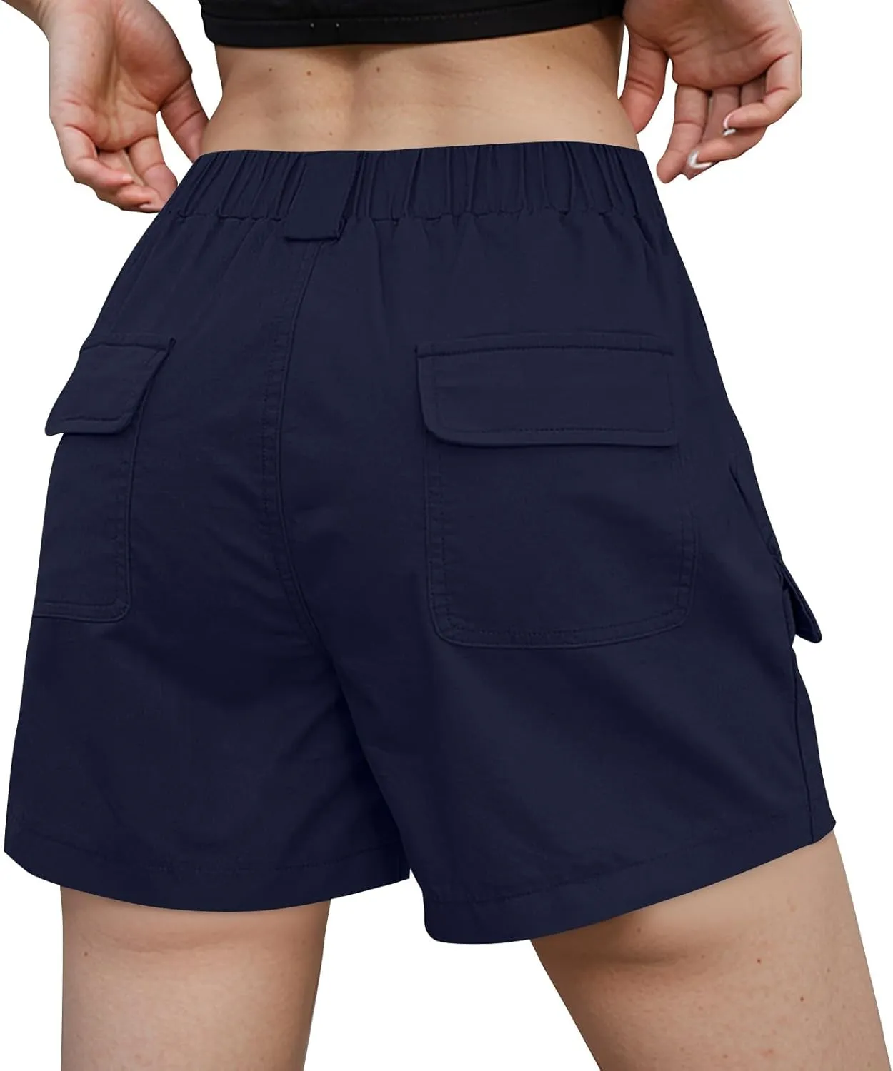 Women Cargo Shorts Summer Casual Hiking Shorts with Pockets Elastic Waist Button Bermuda Short Y2K Chino Short