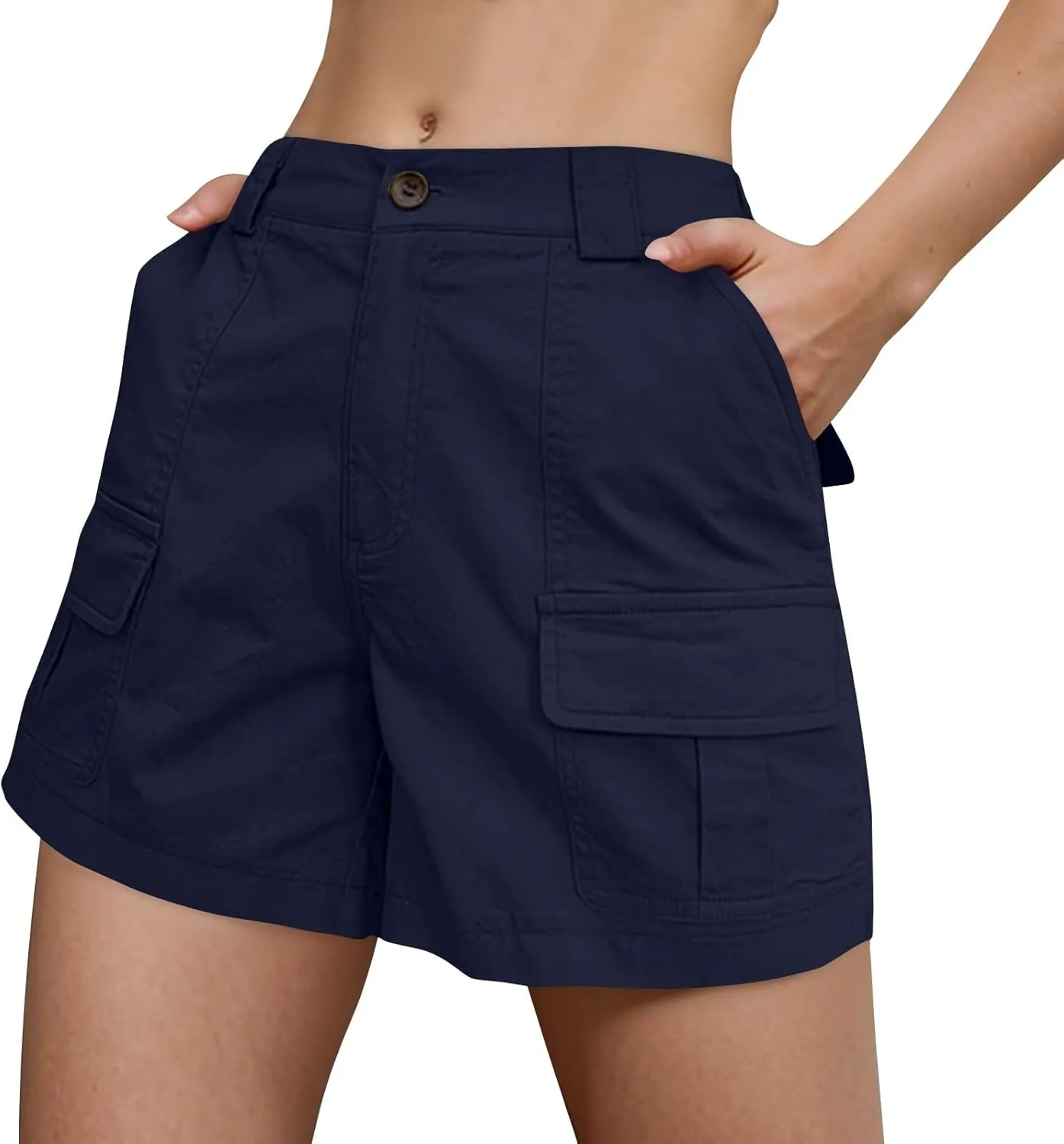 Women Cargo Shorts Summer Casual Hiking Shorts with Pockets Elastic Waist Button Bermuda Short Y2K Chino Short