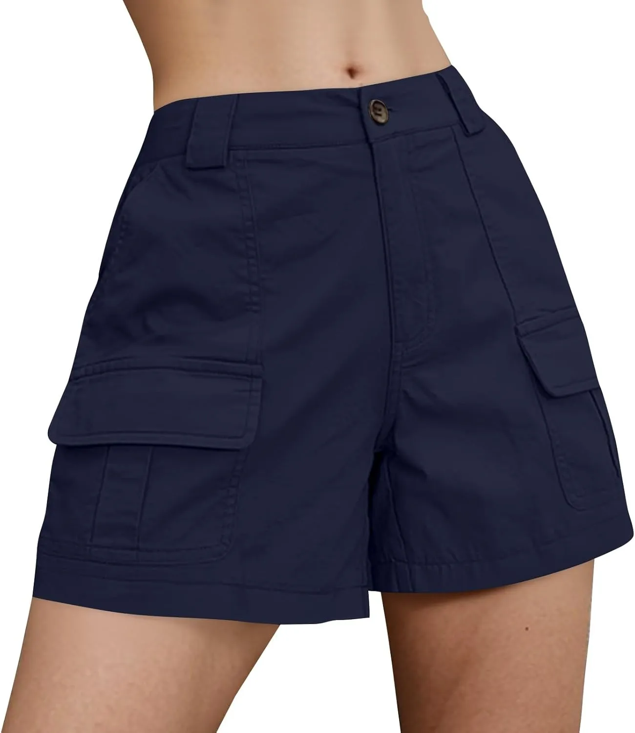 Women Cargo Shorts Summer Casual Hiking Shorts with Pockets Elastic Waist Button Bermuda Short Y2K Chino Short