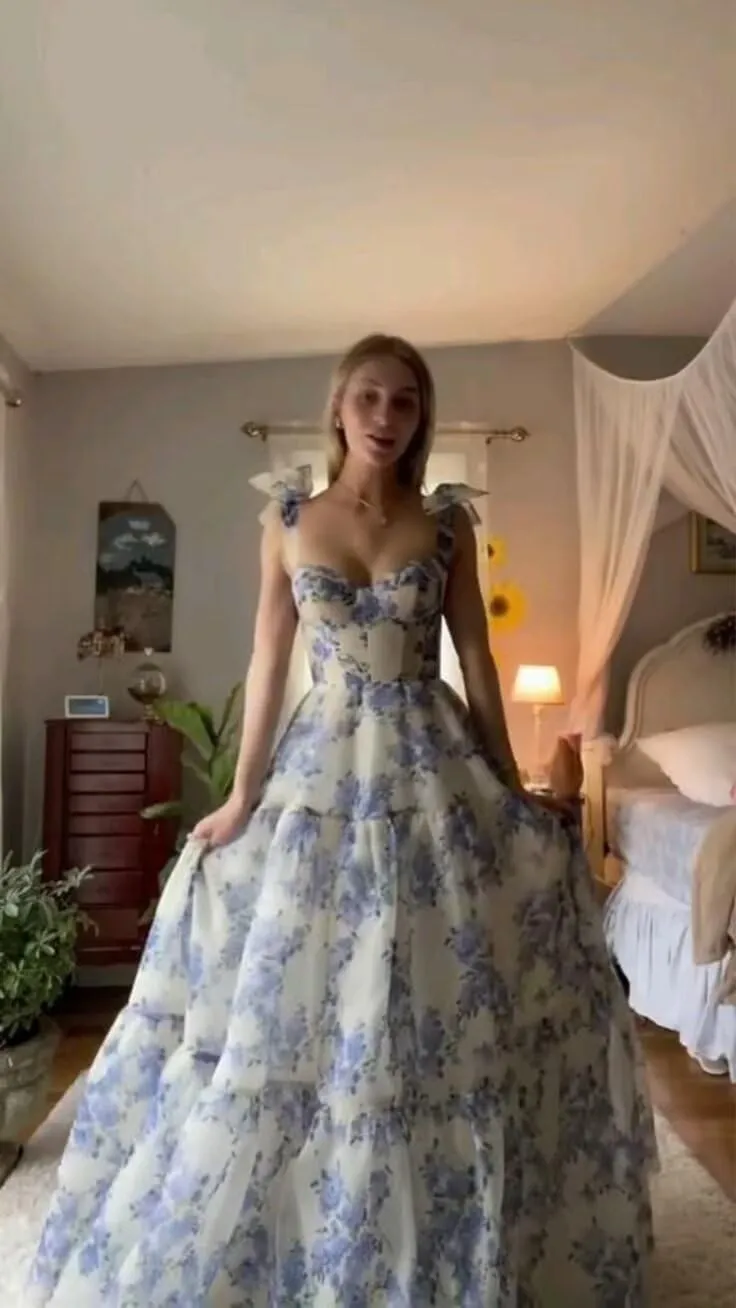 Women Chiffon Floral Print Off Shoulder Prom Dress 2025 Long Ball Gown Formal Dress Sweetheart Evening Gown