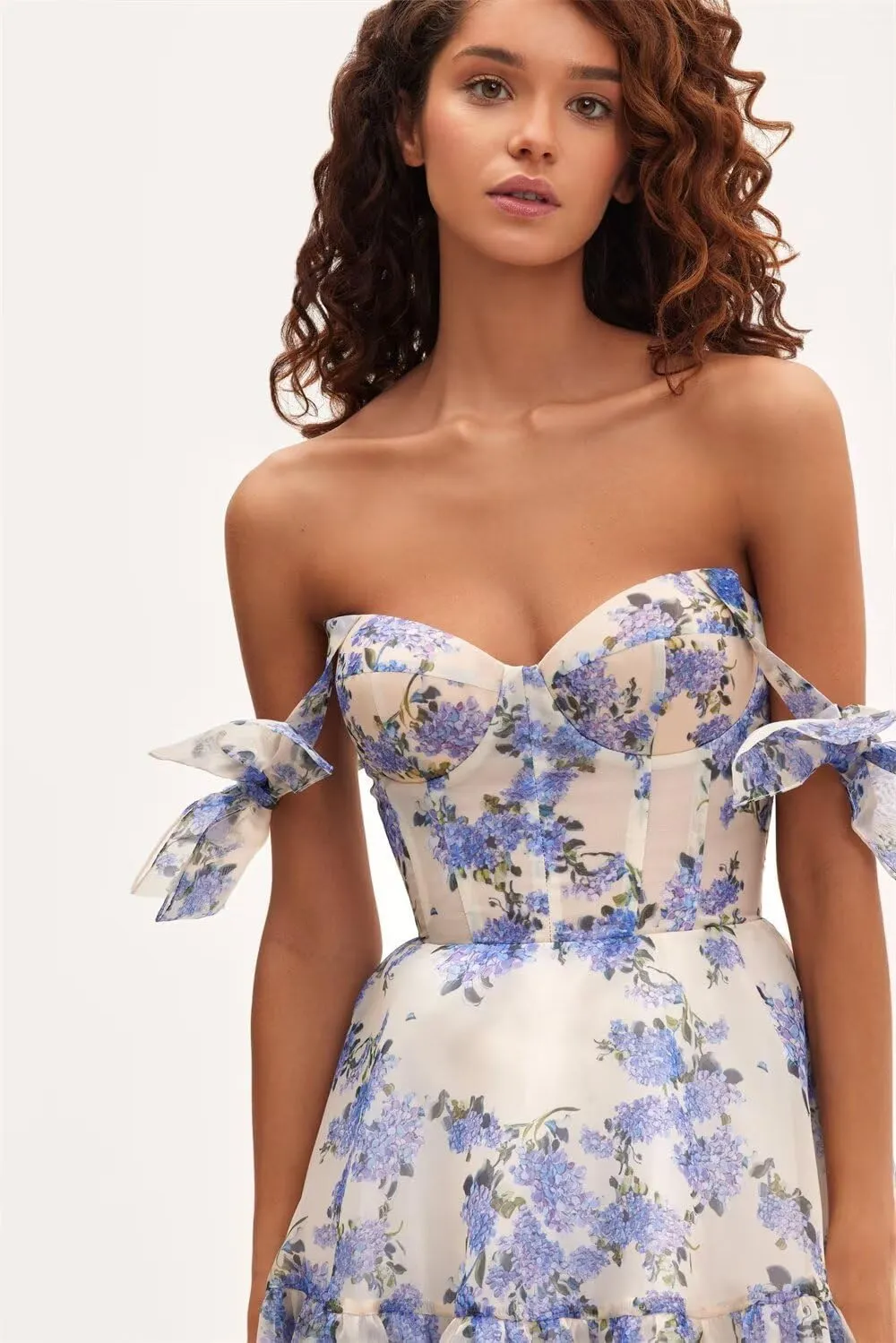 Women Chiffon Floral Print Off Shoulder Prom Dress 2025 Long Ball Gown Formal Dress Sweetheart Evening Gown