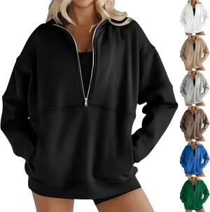 Women Fleece Half Zip Pullover Comfy Oversized Sweatshirt Trendy 1/4 Zip Up Hoodie Casual Fall Sweaters with Pockets