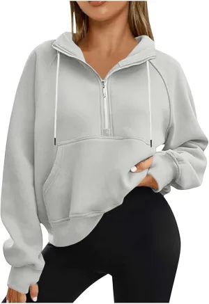 Women Half Zip Up Sweatshirts Trendy Long Sleeve Plain Pullover Fall Casual Oversized Tops Winter Comfort Clothes
