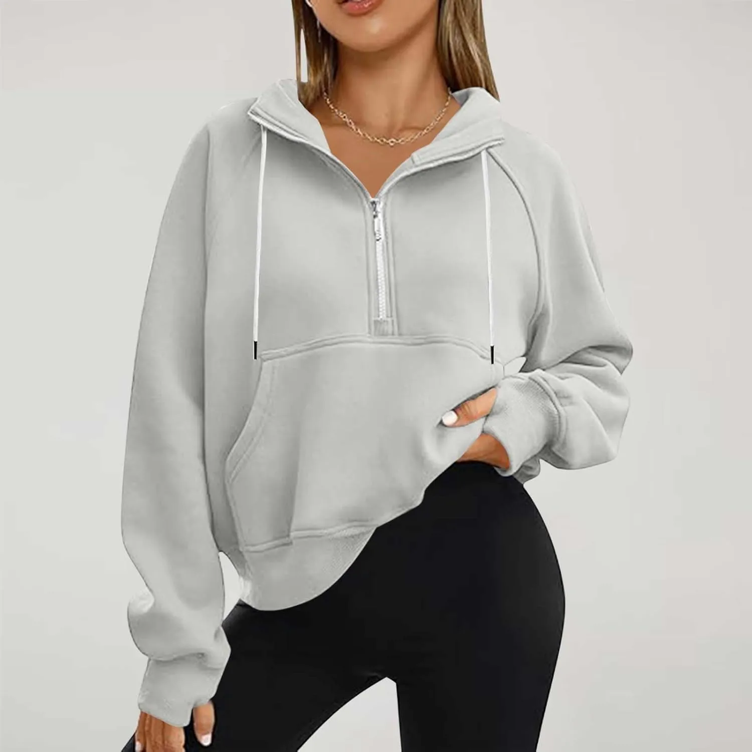 Women Half Zip Up Sweatshirts Trendy Long Sleeve Plain Pullover Fall Casual Oversized Tops Winter Comfort Clothes
