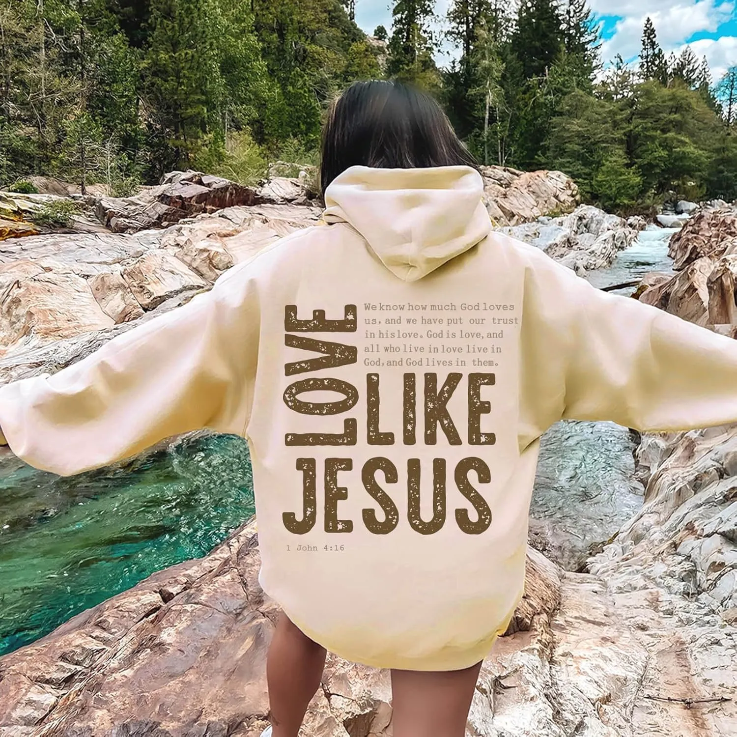 Women Love Like Jesus Religious God Jesus Sweatshirts Hooded Bible Verse Oversize Comfort Inspirational Letter Cross