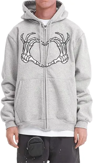 Women Men Oversized Y2K Zip Up Sweatshirt Hoodie Jacket Halloween Skeleton Print Coat Aesthetic Streetwear Top