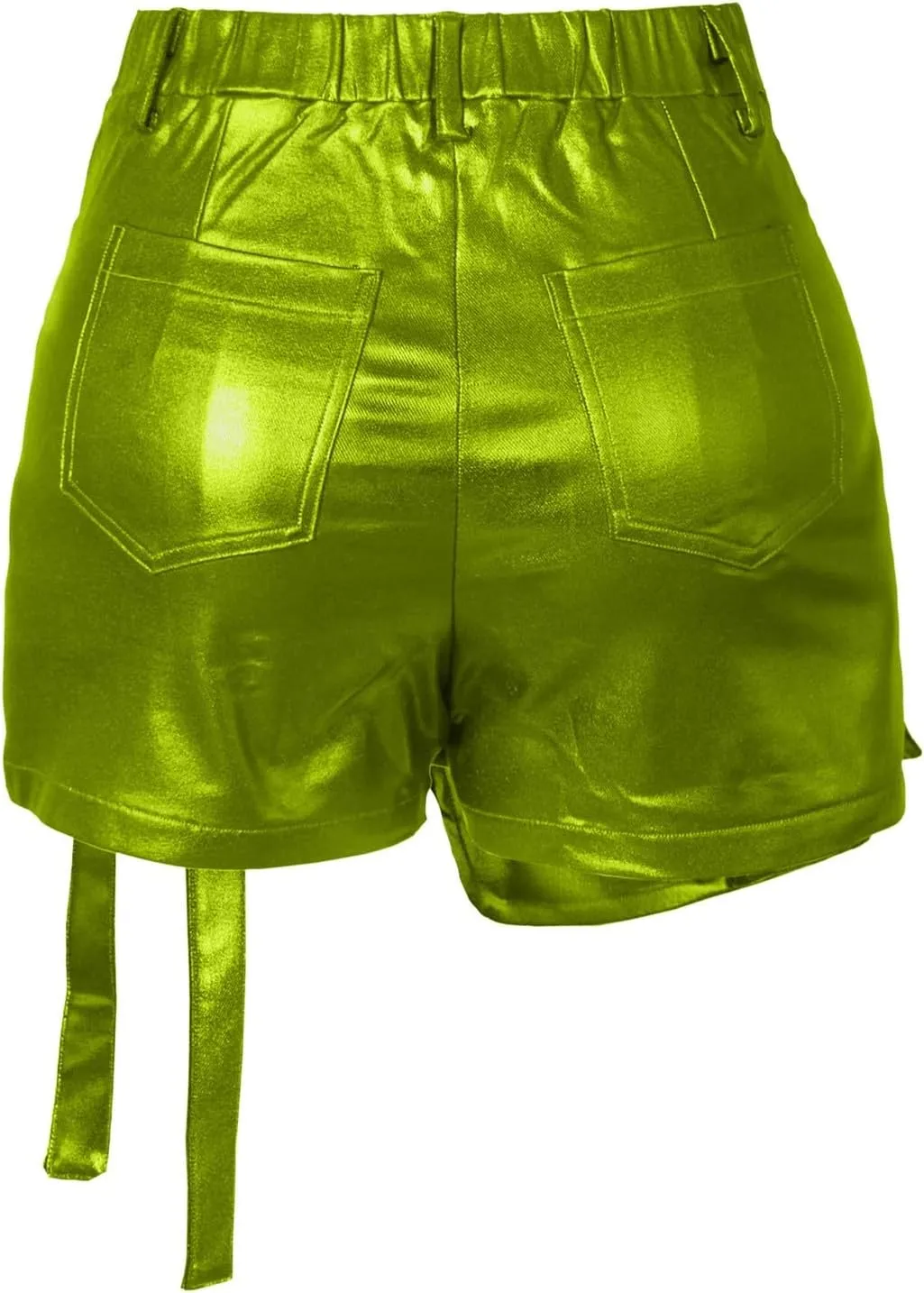 Women Metallic Cargo Leather Shorts Metallic High Waisted Irregular Split Sexy Rave Asymmetrical Streetwear Skorts