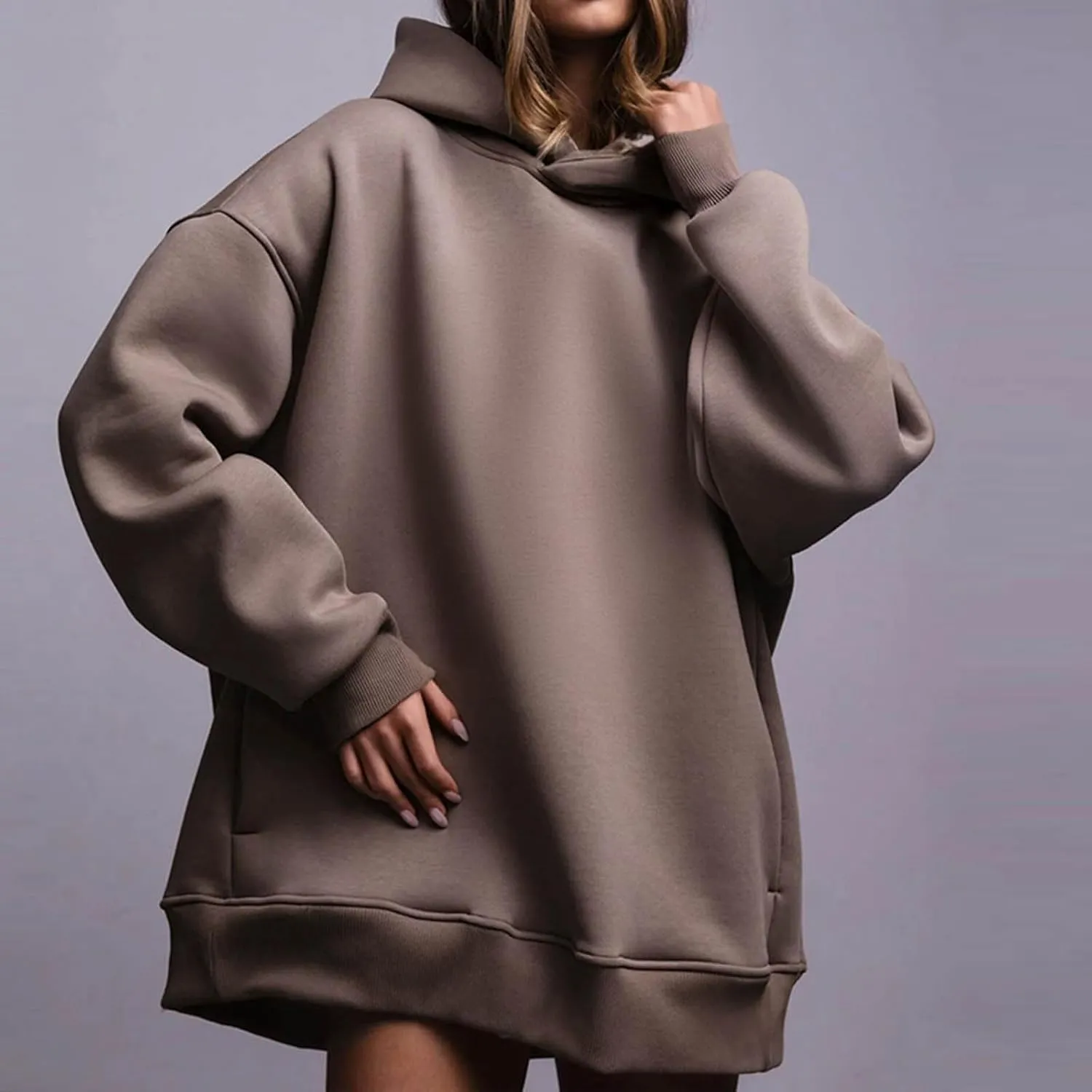 Women Oversized Loose Fit Hoodies, Solid Color Casual Sweatshirt Long Sleeve Comfy Soft Pullover Tops Trendy Clothes