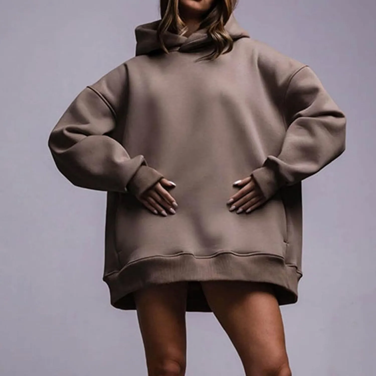 Women Oversized Loose Fit Hoodies, Solid Color Casual Sweatshirt Long Sleeve Comfy Soft Pullover Tops Trendy Clothes