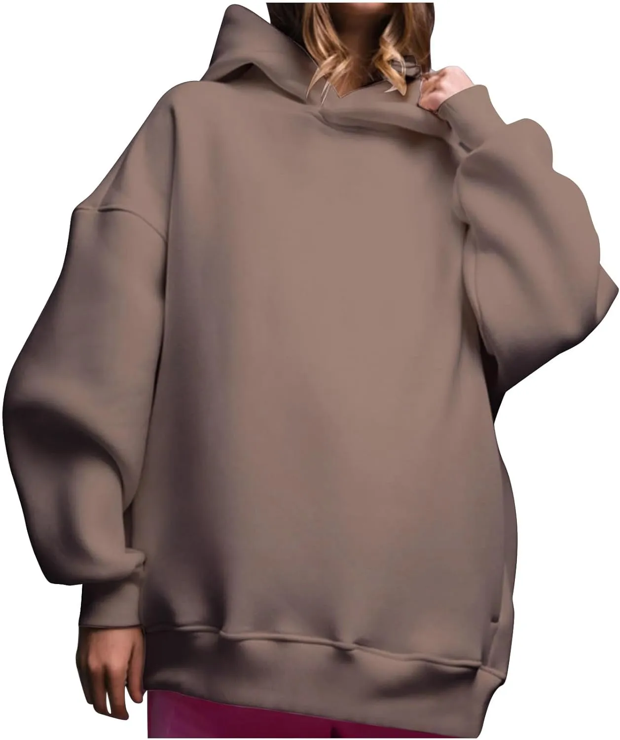 Women Oversized Loose Fit Hoodies, Solid Color Casual Sweatshirt Long Sleeve Comfy Soft Pullover Tops Trendy Clothes