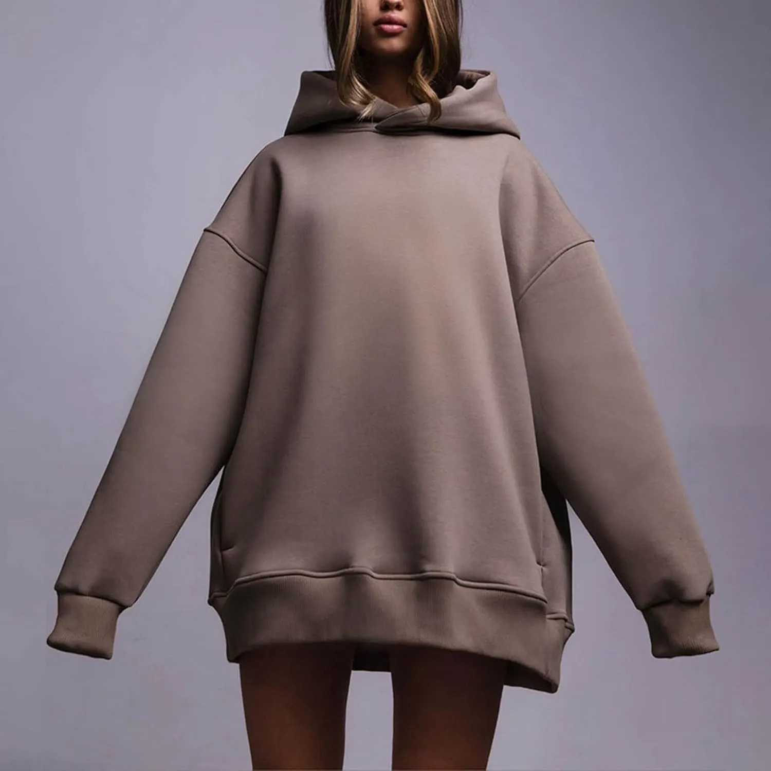 Women Oversized Loose Fit Hoodies, Solid Color Casual Sweatshirt Long Sleeve Comfy Soft Pullover Tops Trendy Clothes