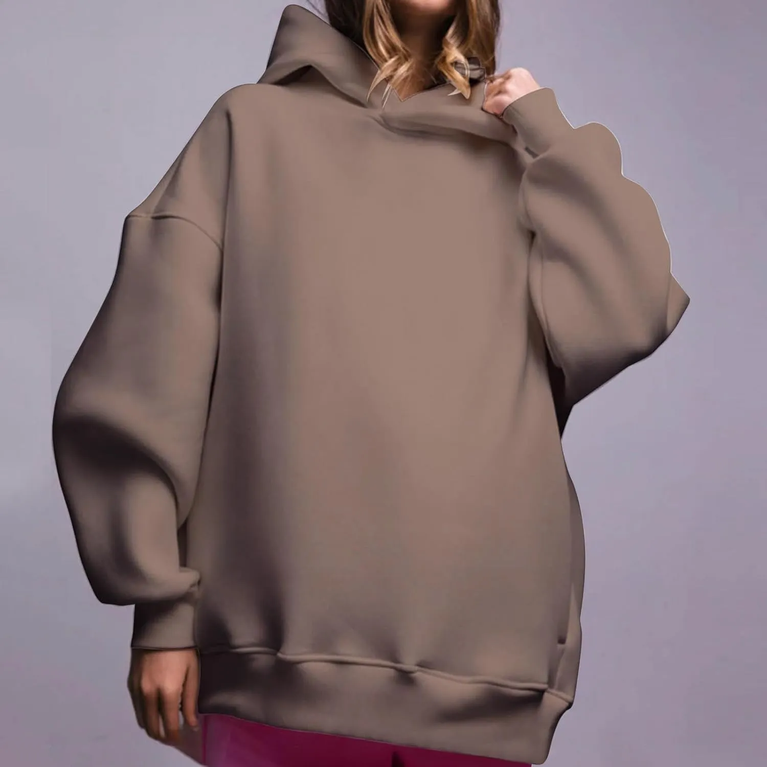 Women Oversized Loose Fit Hoodies, Solid Color Casual Sweatshirt Long Sleeve Comfy Soft Pullover Tops Trendy Clothes