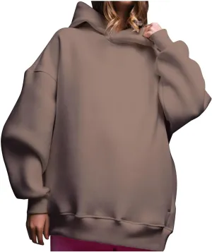 Women Oversized Loose Fit Hoodies, Solid Color Casual Sweatshirt Long Sleeve Comfy Soft Pullover Tops Trendy Clothes
