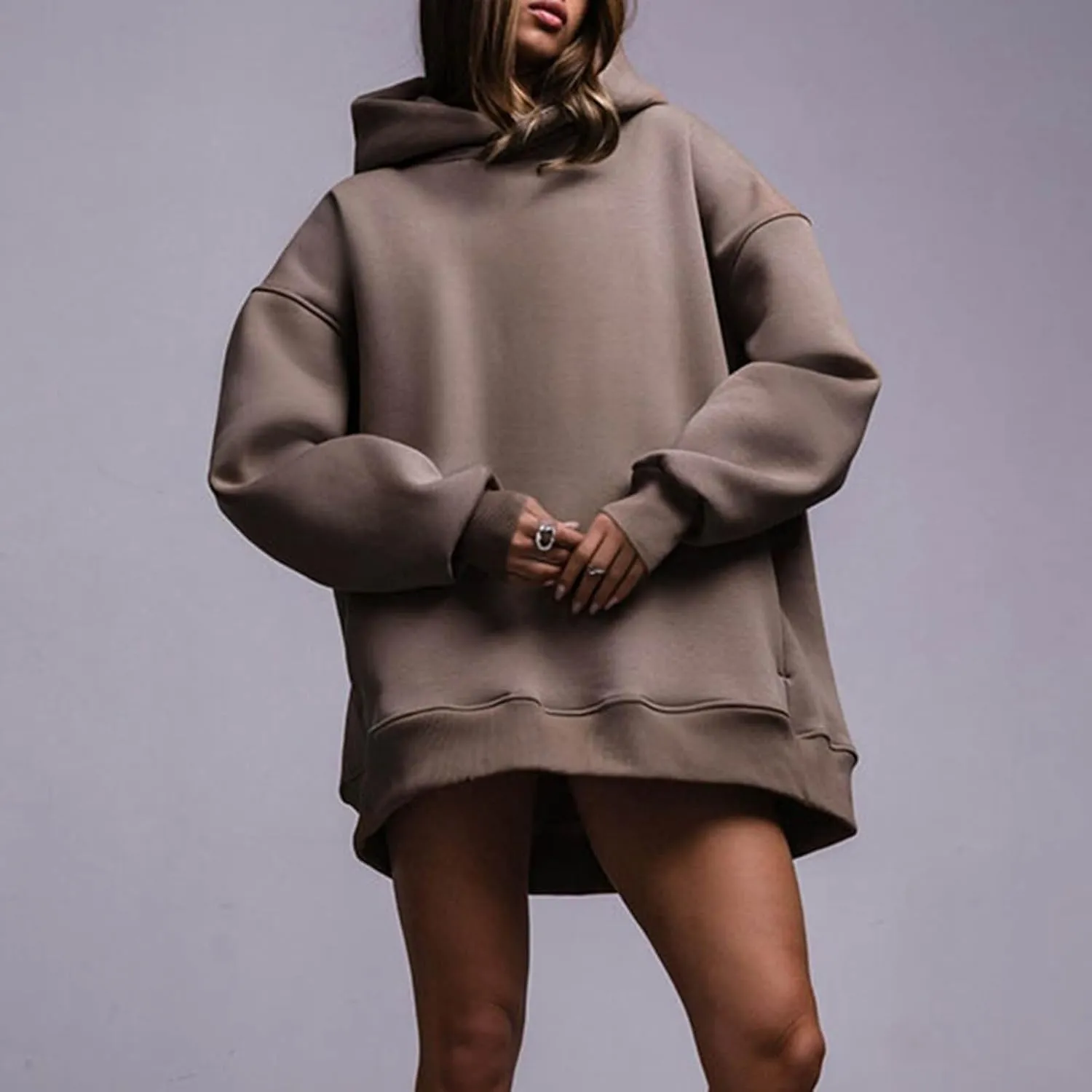 Women Oversized Loose Fit Hoodies, Solid Color Casual Sweatshirt Long Sleeve Comfy Soft Pullover Tops Trendy Clothes