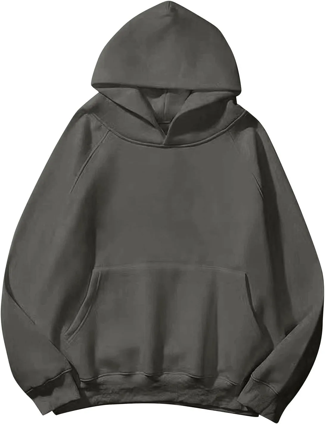 Women Solid Basic Loose Hoodie Fleece Long Sleeve Pocket Drop Shoulder Pullovers Oversized Hooded Sweatshirts Top