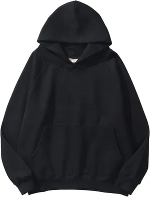 Women Solid Basic Loose Hoodie Fleece Long Sleeve Pocket Drop Shoulder Pullovers Oversized Hooded Sweatshirts Top