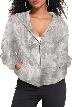 Women Zip Up Camo Hoodie Zipper Fleece Oversized Hoodies Maple Leaf Print Camouflage Cropped Hooded Sweatshirt Trendy