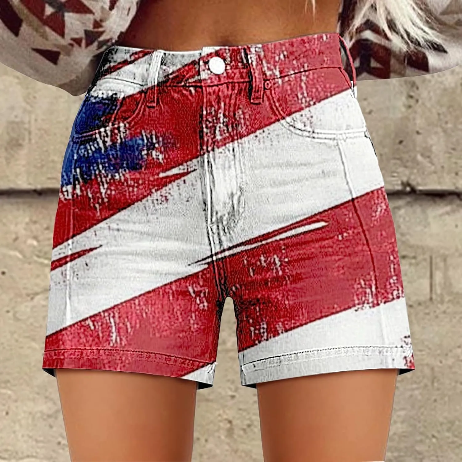 Women's American Flag Printed Denim Shorts High Waisted Patriotic Shorts Jeans Casual 4Th of July Summer Hot Short