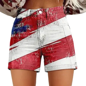 Women's American Flag Printed Denim Shorts High Waisted Patriotic Shorts Jeans Casual 4Th of July Summer Hot Short