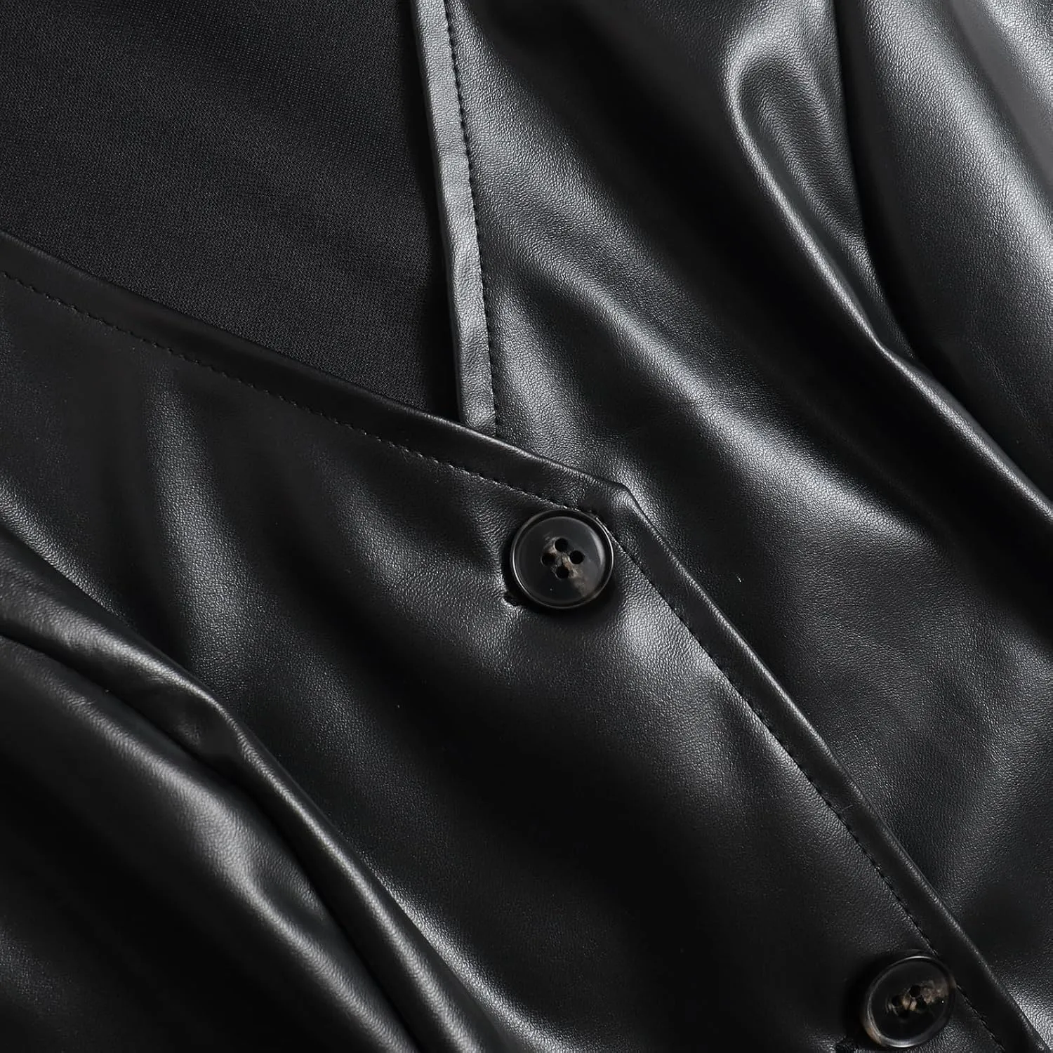 Women's Button Front PU Leather Vest Blazer
