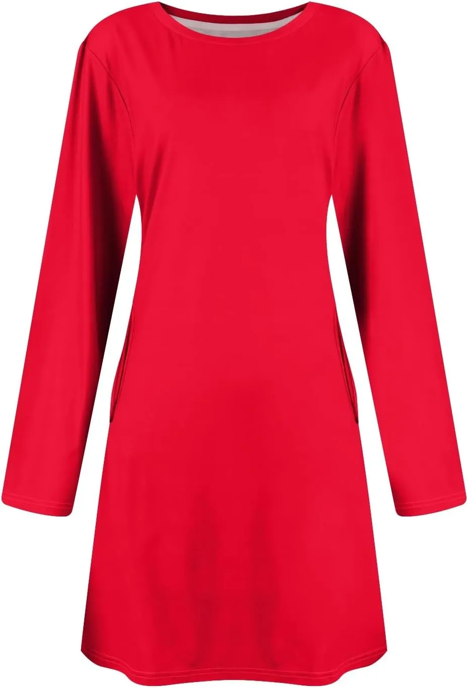 Women's Casual Short Dress Knee Length Crewneck Long Sleeve A Line Flowy Elegant Cute Going Out Dresses with Pockets