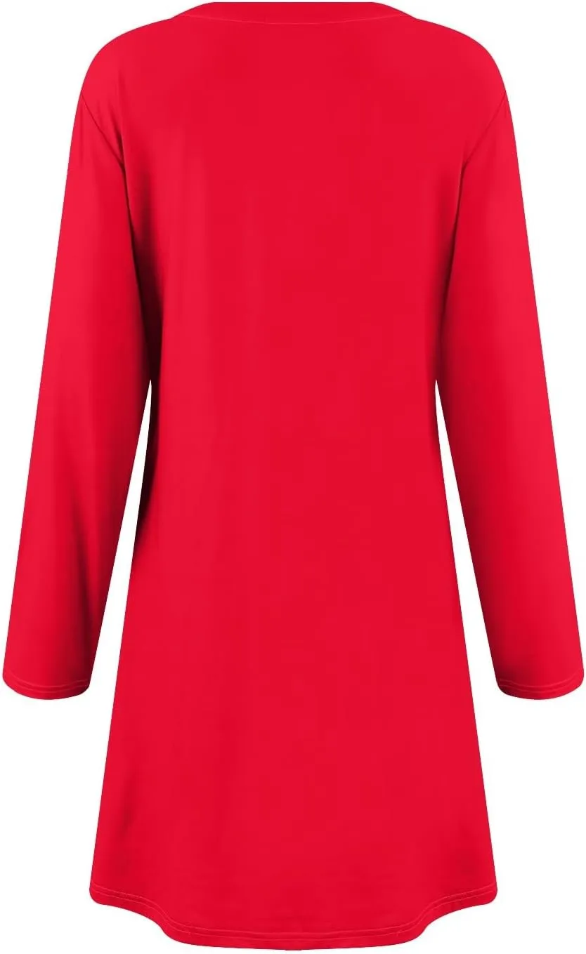 Women's Casual Short Dress Knee Length Crewneck Long Sleeve A Line Flowy Elegant Cute Going Out Dresses with Pockets