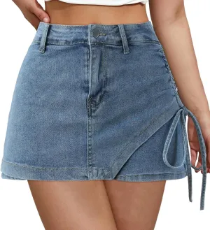 Women's Casual Shorts A Line Denim Shorts Wash Chic Slimming Skort Denim Skort Jean Skirt Summer Outfits 2024