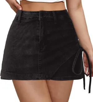 Women's Casual Shorts A Line Denim Shorts Wash Chic Slimming Skort Denim Skort Jean Skirt Summer Outfits 2024