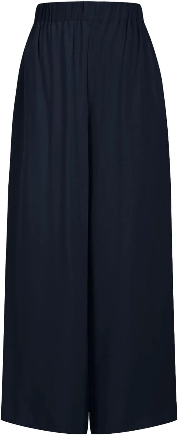 Womens Casual Wide Leg Pants Pleated High Elastic Waist Flowy Loose Beach Palazzo Pants Baggy Work Trousers Summer
