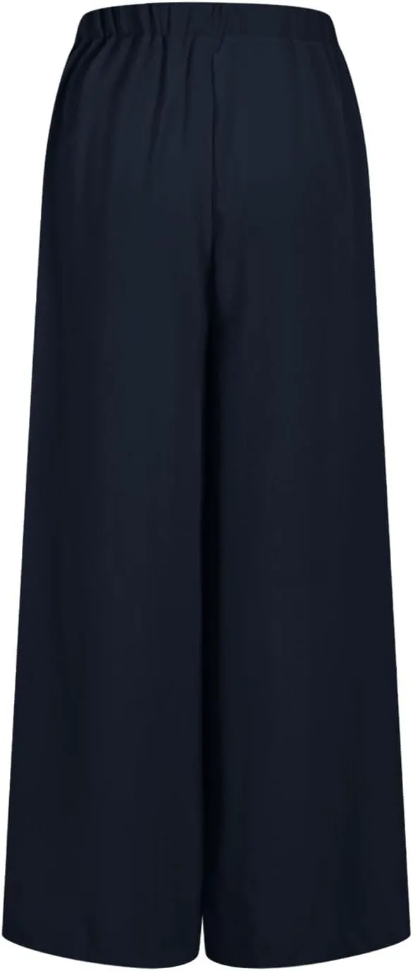 Womens Casual Wide Leg Pants Pleated High Elastic Waist Flowy Loose Beach Palazzo Pants Baggy Work Trousers Summer