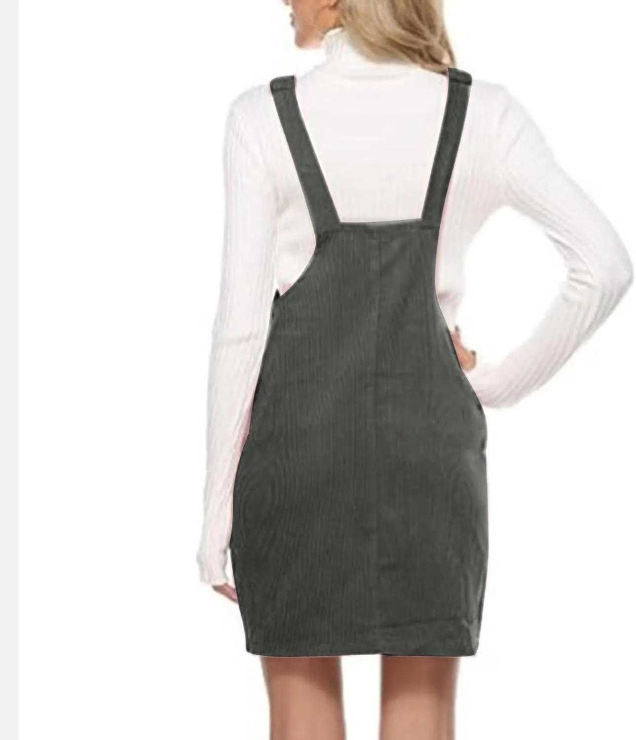 Women's Corduroy A Line Mini Dress Adjustable Button Down Strap Sundress Front Pockets Elegant Plain Cord Dresses
