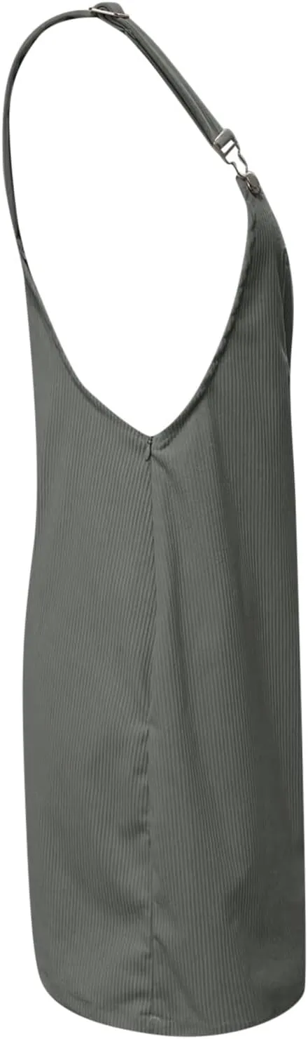Women's Corduroy A Line Mini Dress Adjustable Button Down Strap Sundress Front Pockets Elegant Plain Cord Dresses
