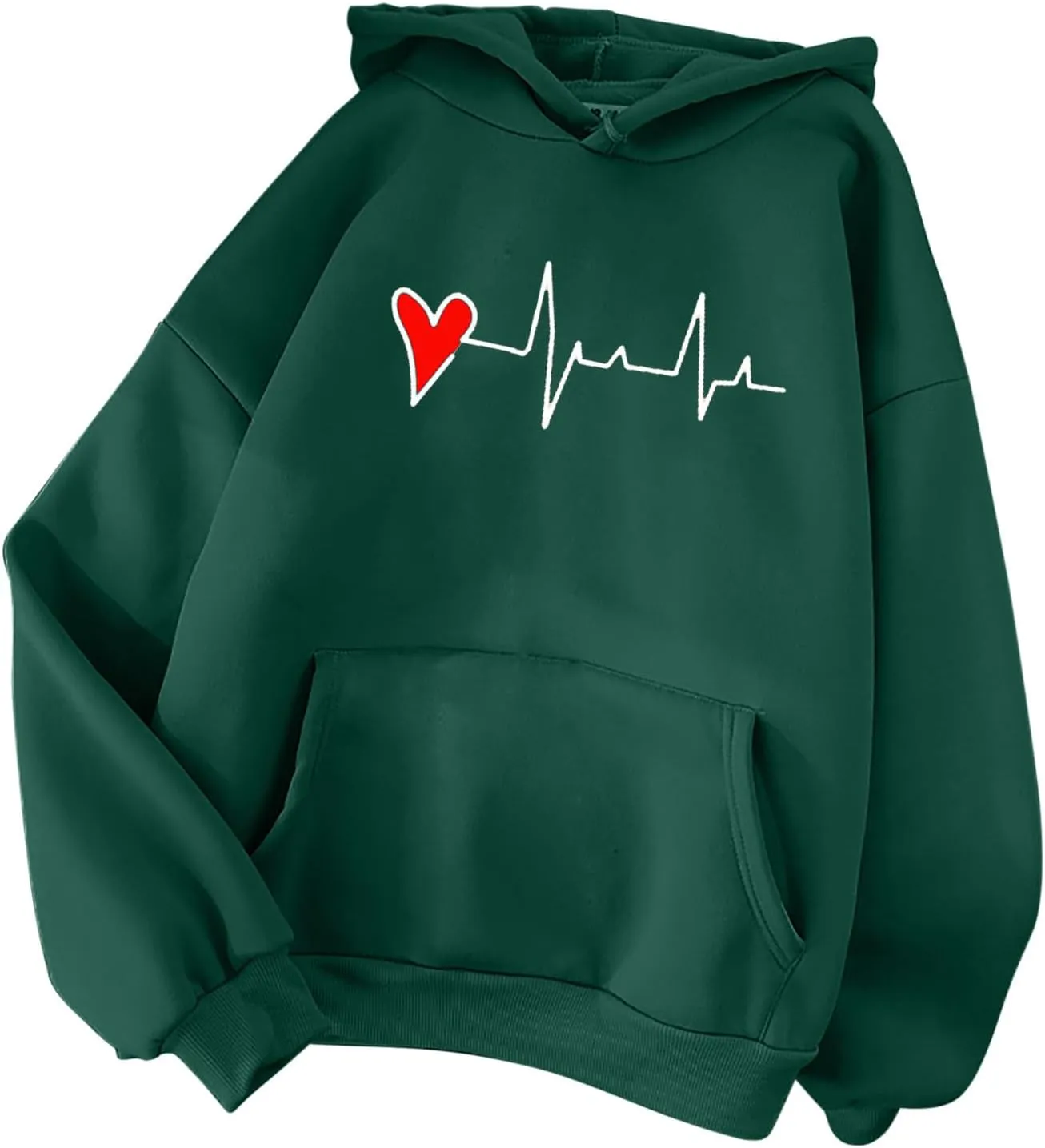 Women's Cute Heart Print Hooded Sweatshirts With Pockets Long Sleeve Hoodies Athletic Workout Pullover Y2K Clothes