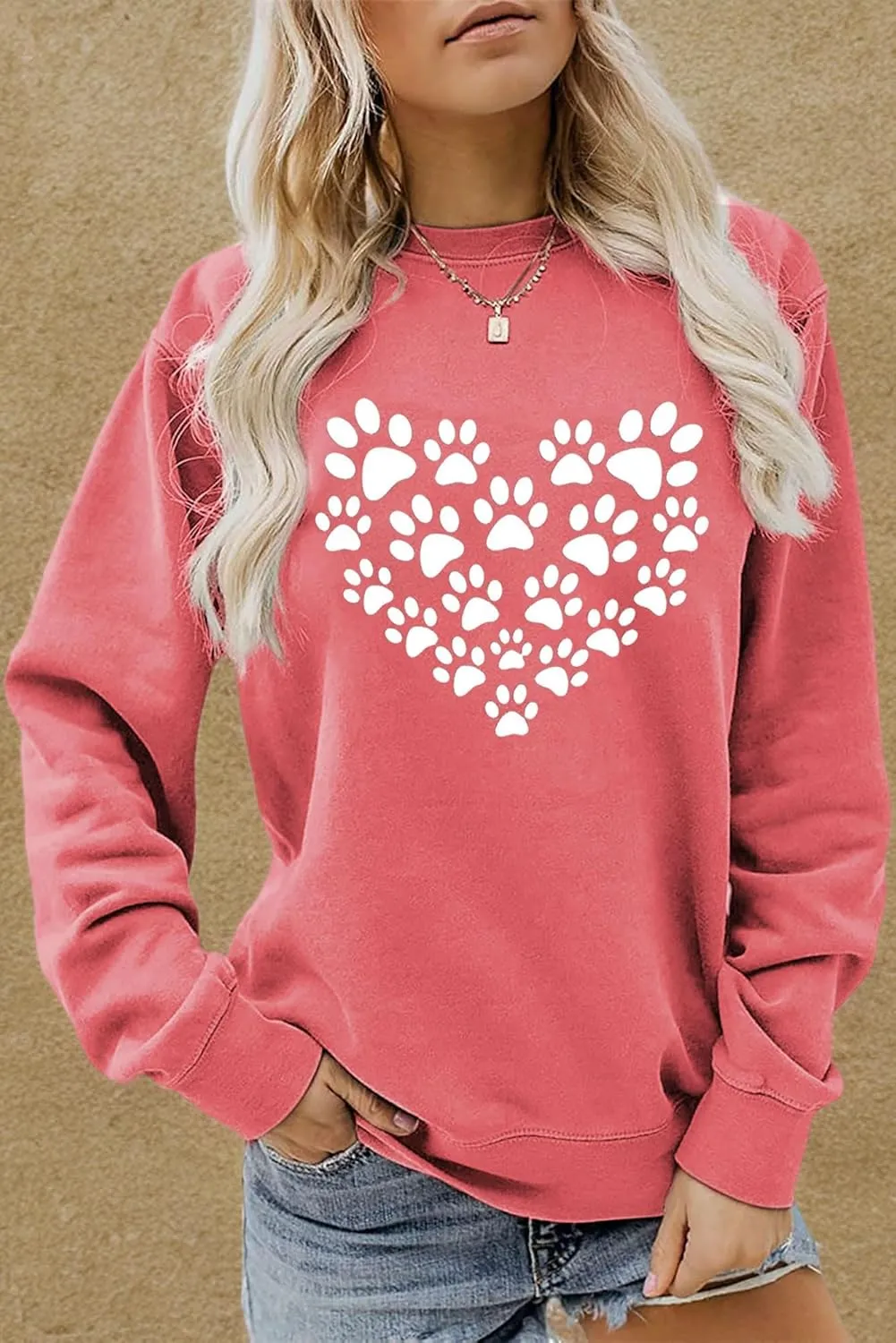 Womens Dog Mom Sweatshirts Cute Dog Paw Print Heart Graphic Long Sleeve Crewneck Casual Tee Tops