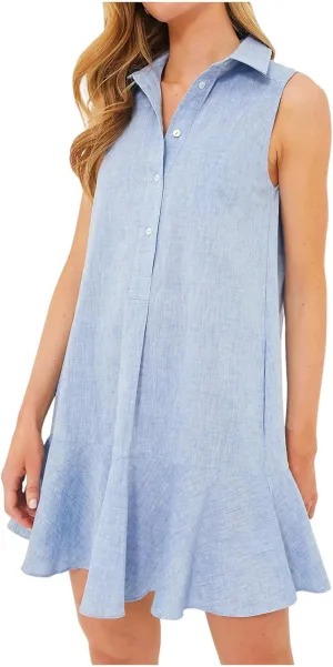 Womens Dresses Summer Loose Fit Dress Sleeveless Collared Button Down Mini Dress Ruffle Hem Dresses 2025