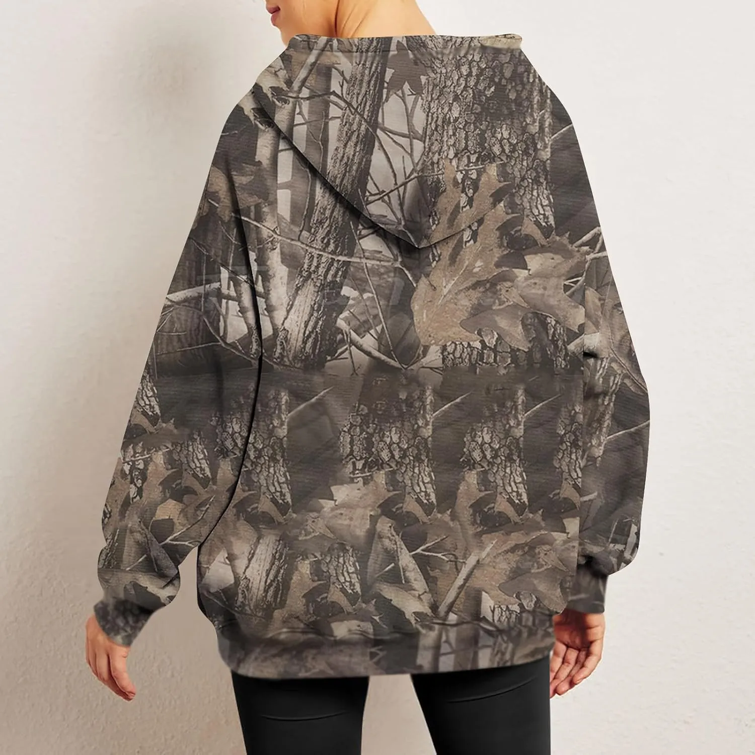 Women's Fall Outfits Camo Hoodie Maple-Leaf Print Vintage Sweatshirt Fleece Hooded Sweatshirt with Pockets