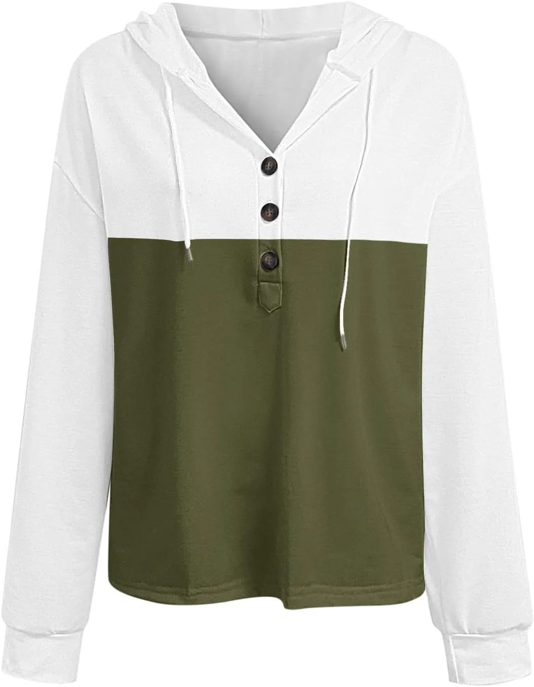 Women's Fashion Hoodies Sweatshirts Casual Button V-Neck Henley Shirts Long Sleeve Color Block Oversized Pullover Tops