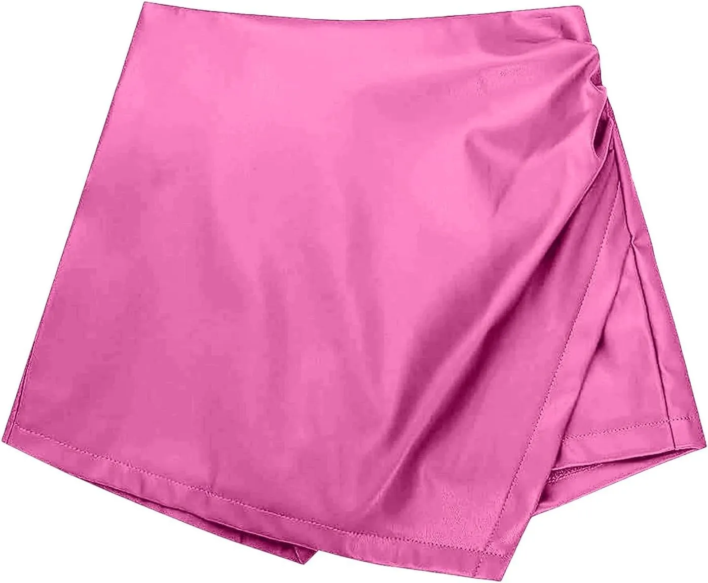 Women's Faux Leather Skorts High Waisted PU Leather Shorts Elastic Waist Ruched Wrap Short Cover Ups for Swimwear