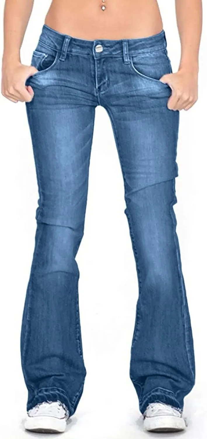 Womens Flare Jeans High Waisted Wide Leg Baggy Stretchy Skinny Destroyed Straight Leg Ankle Denim Pants Bell Bottom