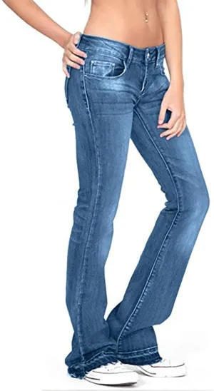 Womens Flare Jeans High Waisted Wide Leg Baggy Stretchy Skinny Destroyed Straight Leg Ankle Denim Pants Bell Bottom