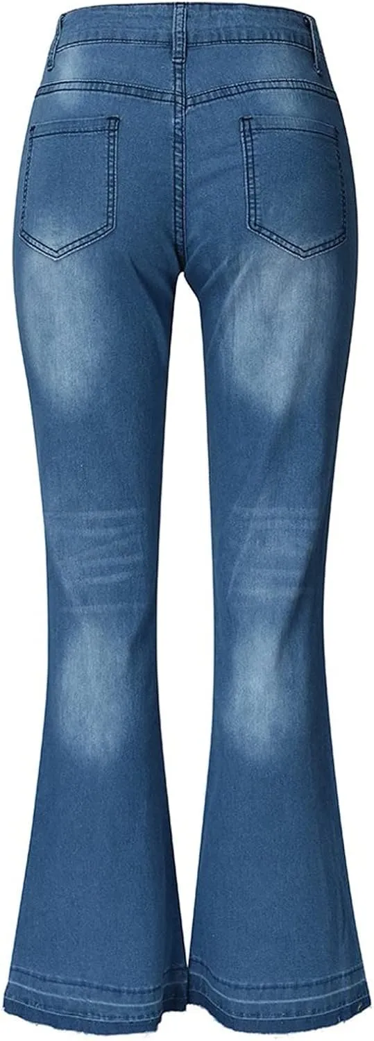 Womens Flare Jeans High Waisted Wide Leg Baggy Stretchy Skinny Destroyed Straight Leg Ankle Denim Pants Bell Bottom