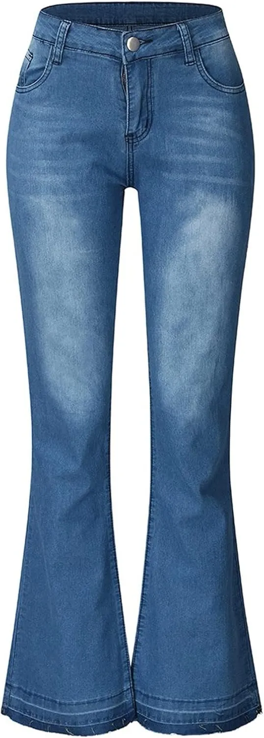 Womens Flare Jeans High Waisted Wide Leg Baggy Stretchy Skinny Destroyed Straight Leg Ankle Denim Pants Bell Bottom