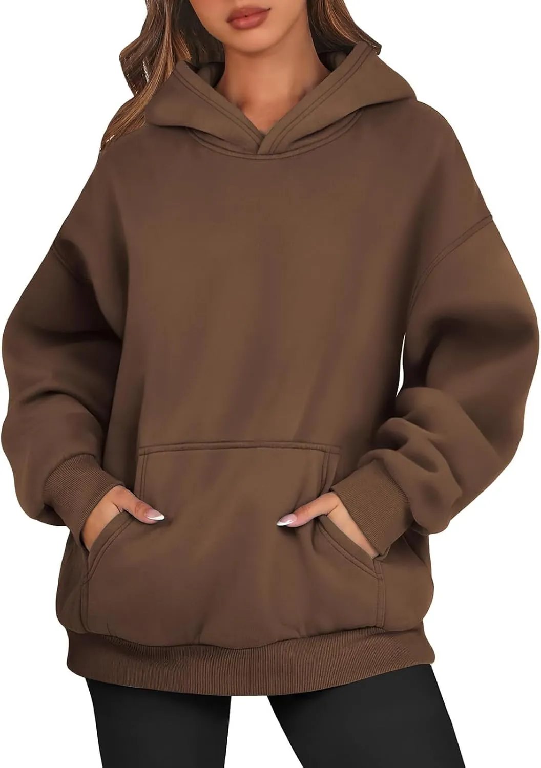 Womens Fleece Oversized Hoodie Baggy Cotton Soft Pullover Sweatshirts Drop Shoulder Fall Winter Hooded Coats w/Pocket