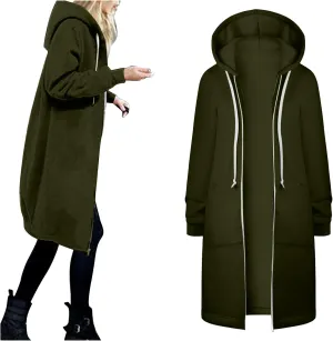 Womens Fleece Zip Up Hoodie Jacket Fall Casual Loose Lightweight Long Sleeve Tunic Hooded Pullover Sweatshirts with Pockets