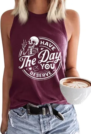 Womens Funny Skull Graphic Tank Tops Skeleton Funny Gothic Graphic Casual Sleeveless Shirts Novelty Horror Tee Tops