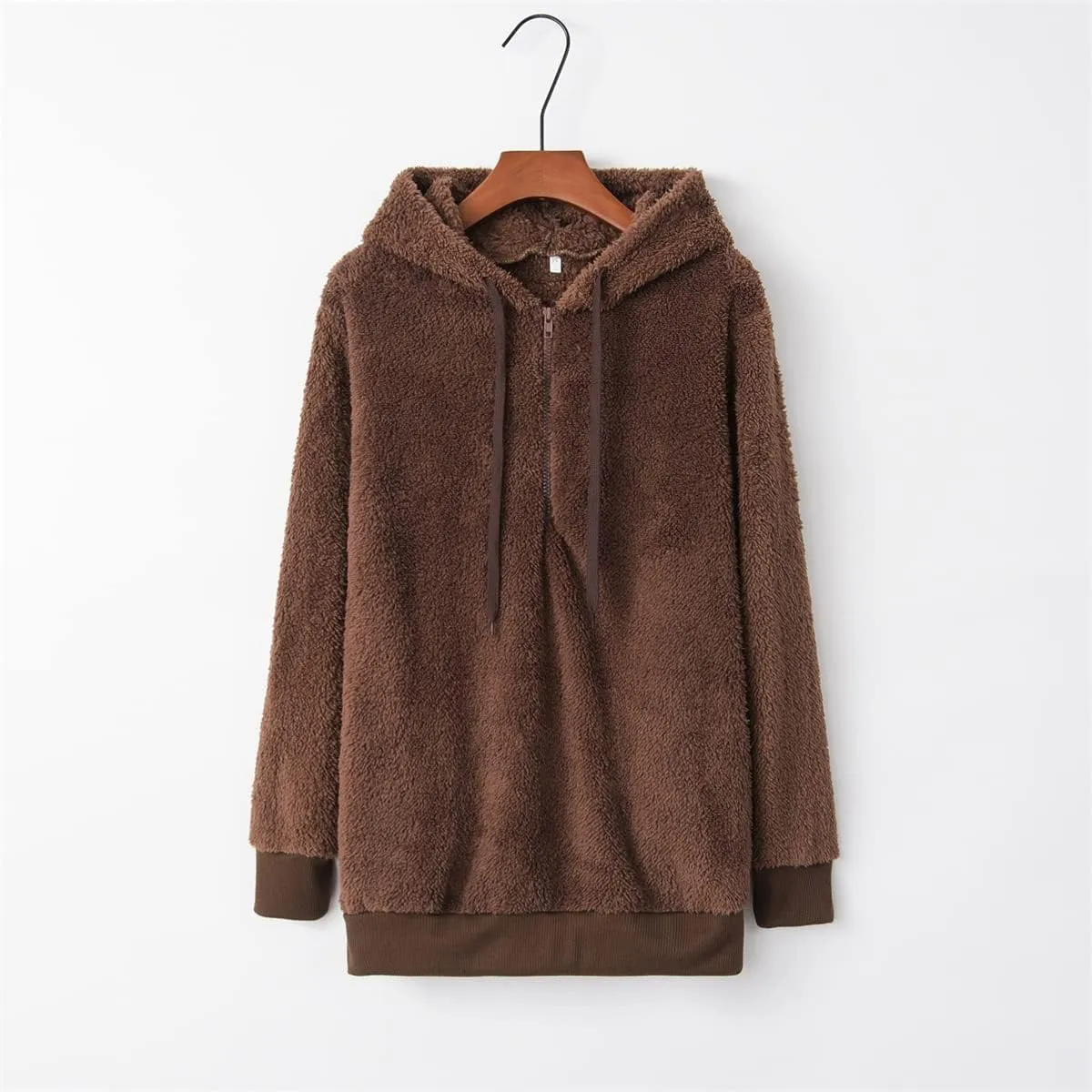 Womens Fuzzy Hoodies Sherpa Fleece Lined Sweatshirts Half Zipper Long Sleeve Pullover Casual Sport Hoodie Tops
