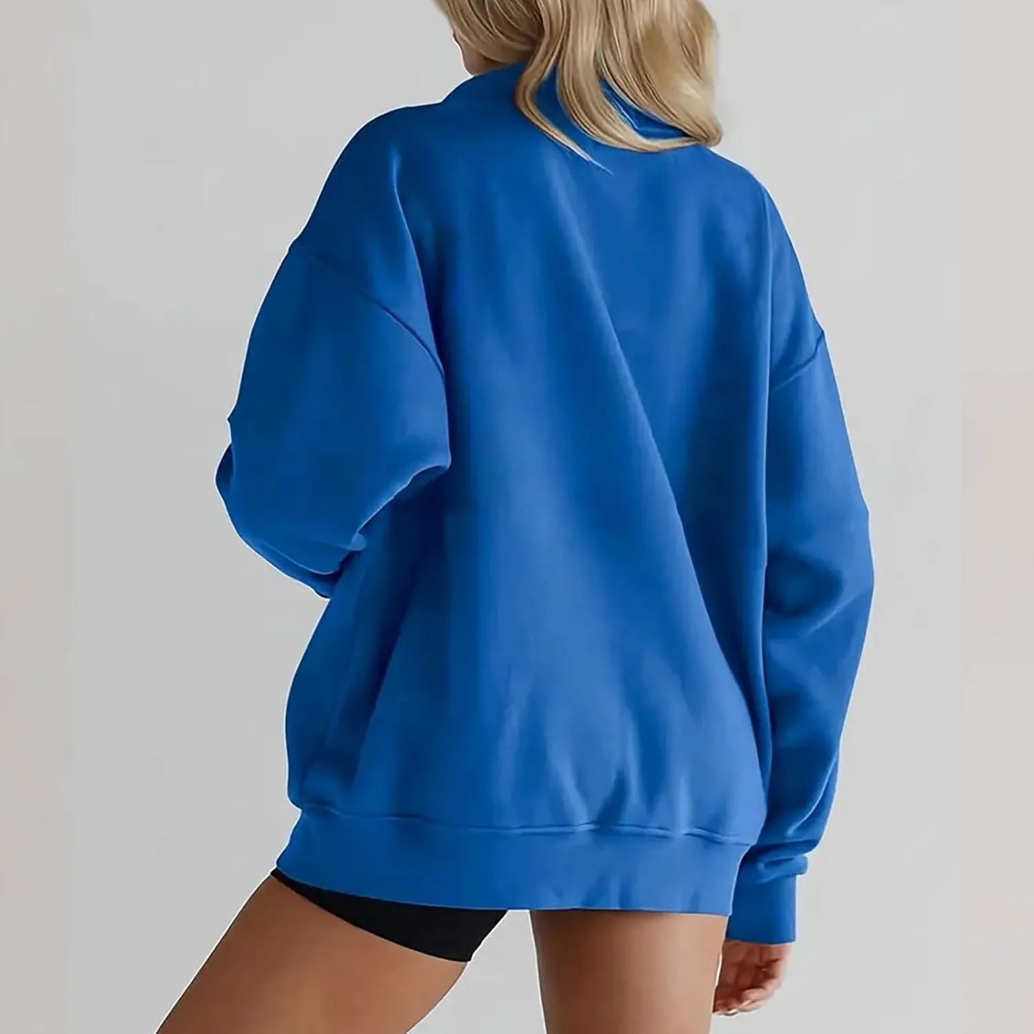 Women's Half Zip Sweatshirts Long Sleeve Drop Shoulder Pullover Casual Oversized Hoodies with Pocket