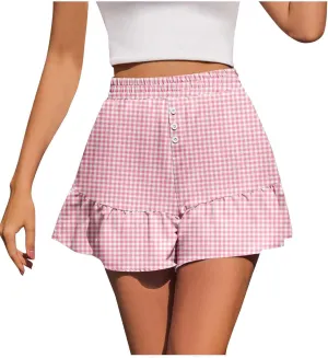 Women's High Waisted Shorts Cute Plaid Print Skirts 2025 Trendy Flowy Elegant Lounge Bottoms Summer Going Out Pants
